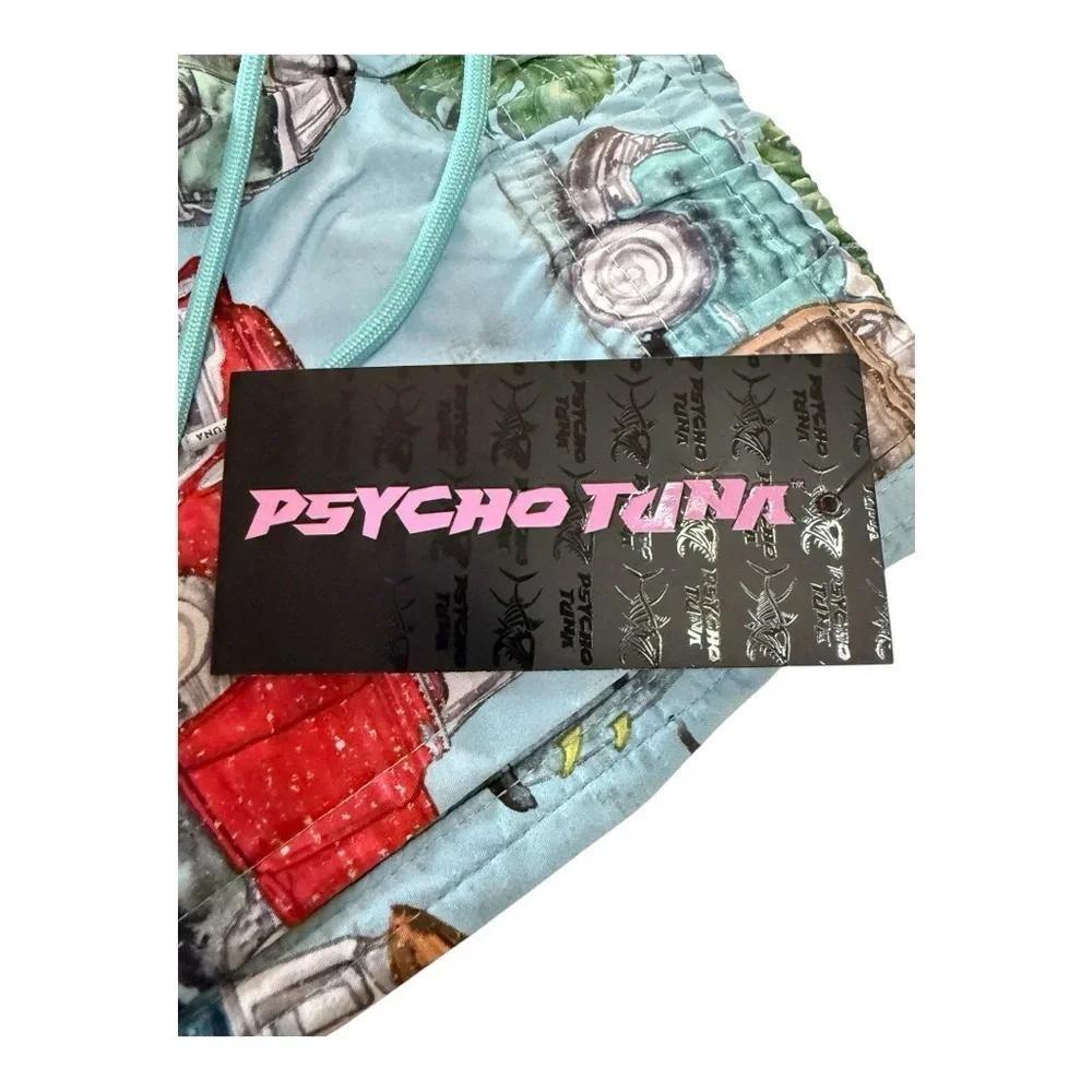 Psycho Tuna Men’s Swim Trunks Size M – Classic Car Print